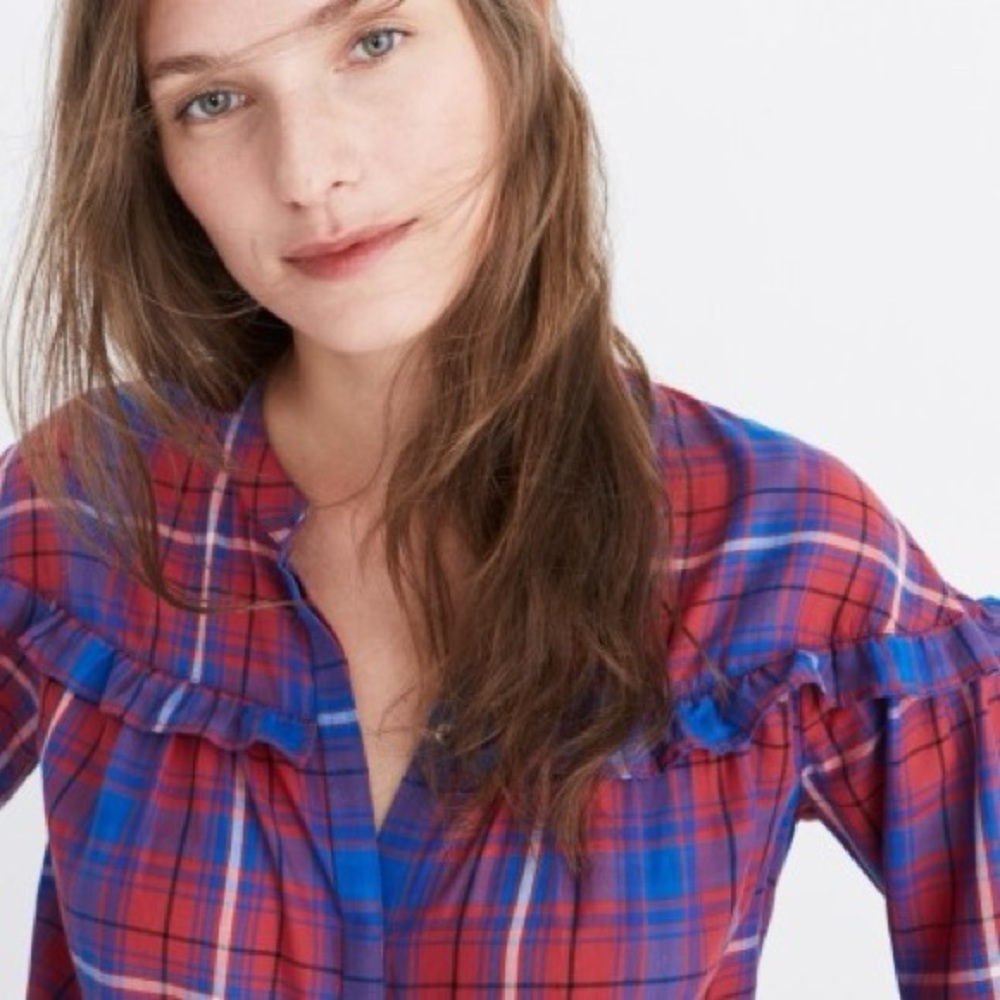 Madewell Women Plaid Ruffle Blouse size small